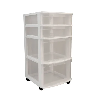Gracious Living Resin Clear 4 Drawer Storage Chest System With Casters, White