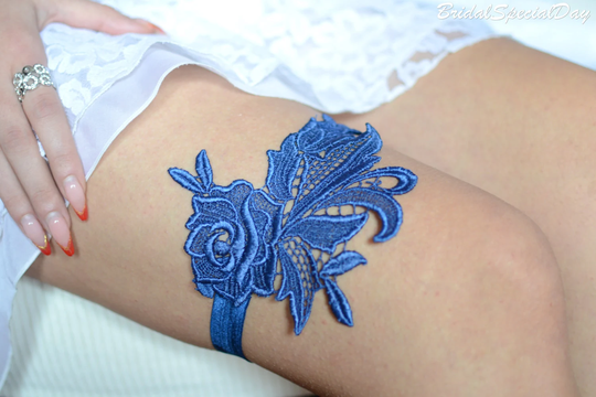 Blue Garter Set Wedding For Brides Set, Bridal Something Lace Garter, Royal Clothing