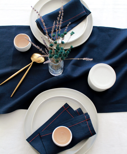 Navy Linen Table Runner, Linens, Christmas Gift, Coffee Wedding Modern Decor, Blue Decor