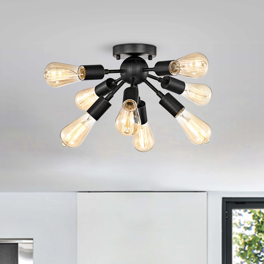 Lorena Sputnik Antique Black 8-Light Industrial Flush Mount