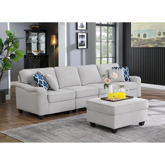 5 Piece Modern Sofa with Ottoman in Light Gray