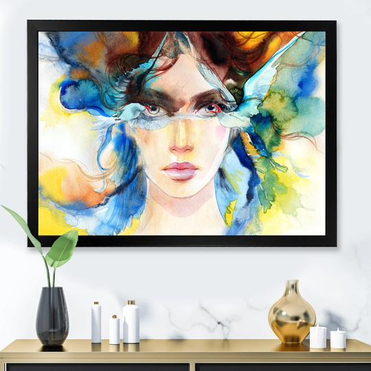 Designart 'Colorful Model Woman Portrait II' Glam Framed Art Print