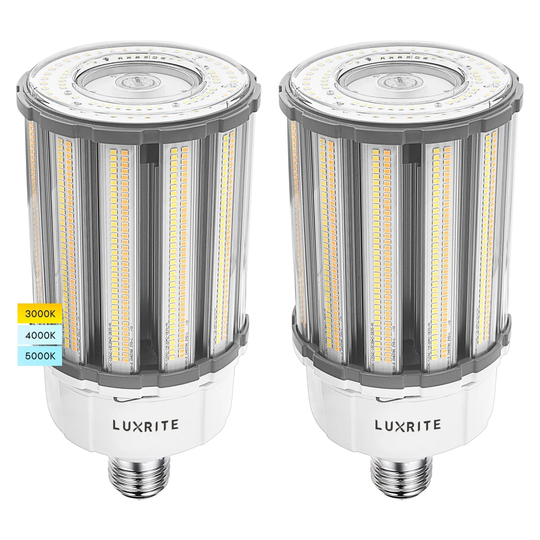 Luxrite 80W/100W/120W LED Corn Light Bulb, 400W HID Equivalent, 3 Color Selectable, Up to 17500 Lumens, E39 Base 2-Pack