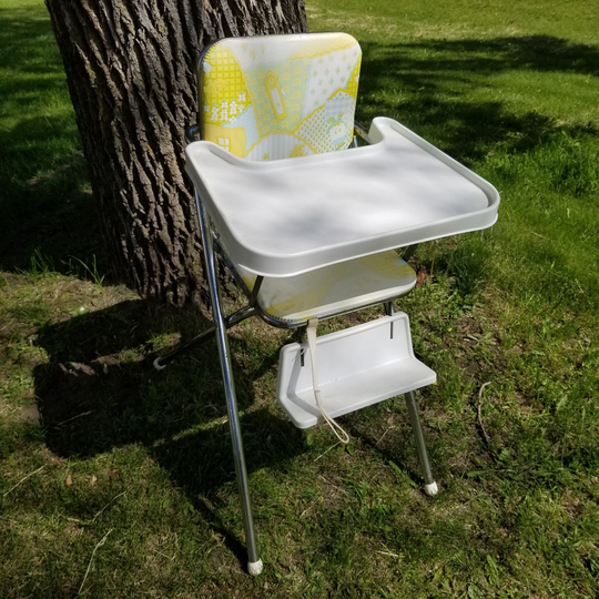 Vintage Baby High Chair Mcm Nursery Rhymes Pattern Tray Footrest Prop