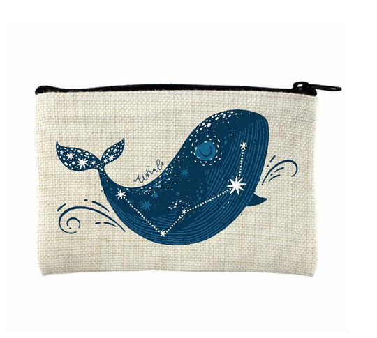 Whale Coin Purse, Zippered Pouch, Pencil Case, Make Up Bag. Nautical/ Beach Gifts. 2 Sizes Available