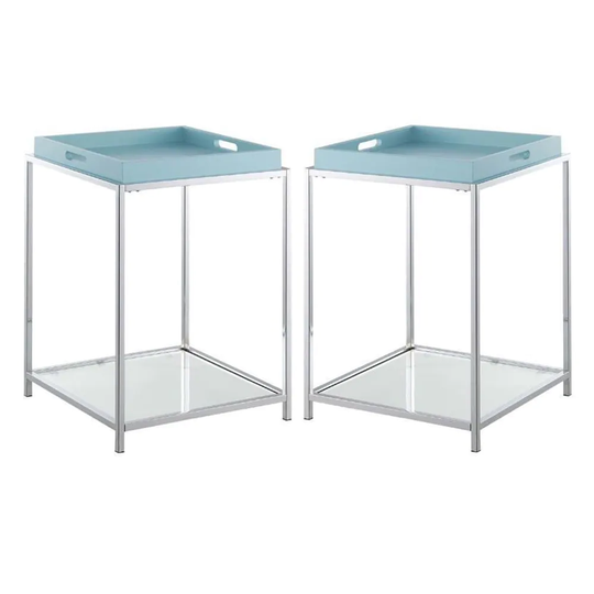 End Table in Clear and Chrome Metal Frame - Set of 2 - 54 x 84