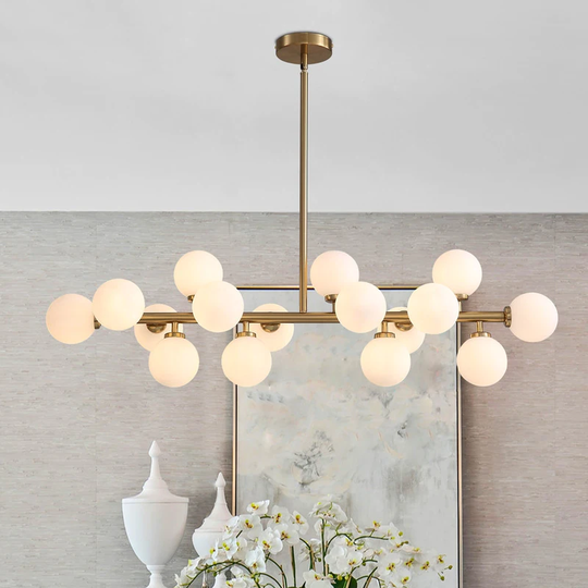 40 in. Linear Pendant Lighting Gold Modern Chandelier 16-Light Frosted Glass Kitchen Island Light for Dining Room