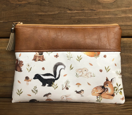 Fawn & Friends Makeup Bag Zipper Pouch | Vegan Leather Cosmetic Pencil Case Bridesmaid Gift Case