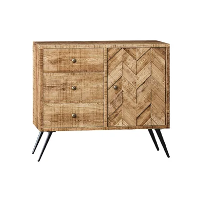 Corrigan Studio® Living Rustic Mid Century 3 Drawer Mango Wood & Iron Chevron Sideboard