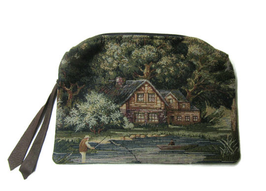 Large Brown Leather Zippered Pouch Pencil Case Office Desk Organizer Fishing Tapestry Fabric Gift For Dad