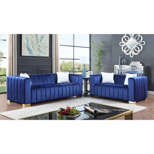 3 Seater Sofa & Loveseat Sofa Velvet Upholstered Chesterfield Bench Couches, Luxurious Plush Lines Decorate Sofa with 4 Pillows
