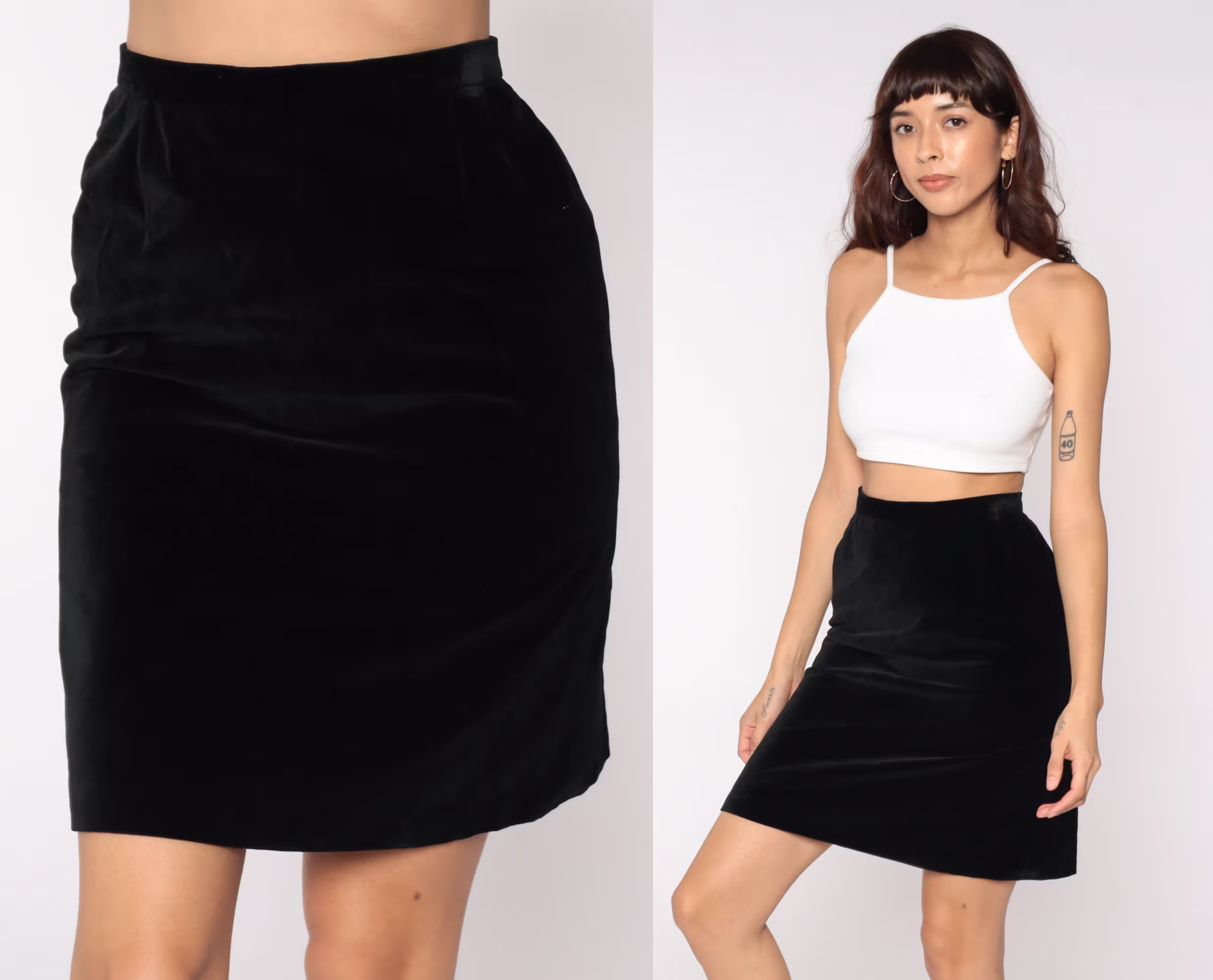 Black Velvet Skirt Pencil 80S High Waisted Wiggle Mini Rocker 90S Gothic Retro Vintage Waist Goth Rock Party Small S
