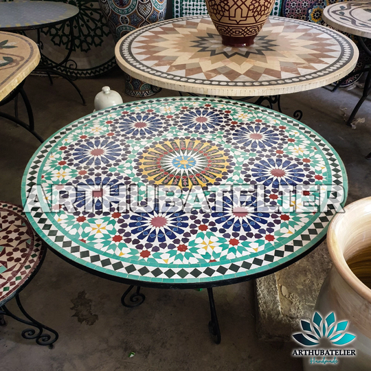 Mosaic Table, Moroccan Round Table, Outdoor-Indoor Large 100% Handcrafted, Free Shipping