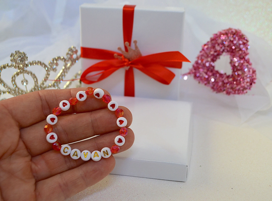 Happy Heart Baby Bracelet, Valentines Gift Kids, Sparkle Personalized Red Crystal Girls Shower Gift, Kids Gift