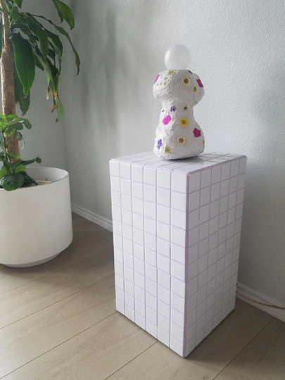 Tile Table Pedestal Plinth With Lavender Grout