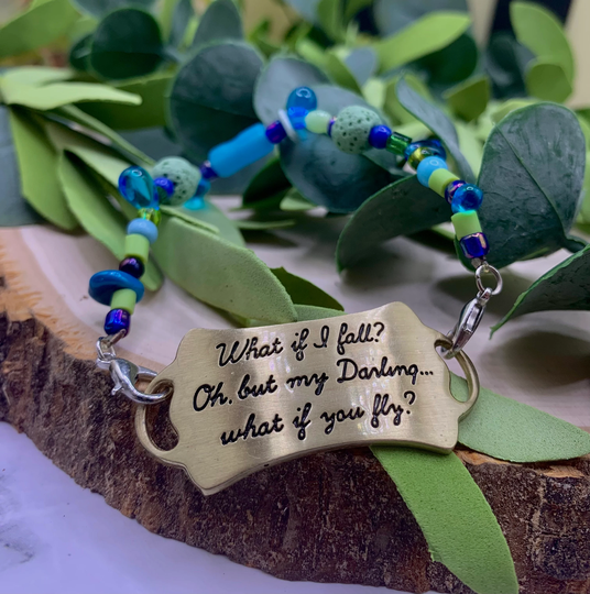Beaded Quote Bracelet/ Hand Jewelry/ Lava Bead Diffuser Jewelry