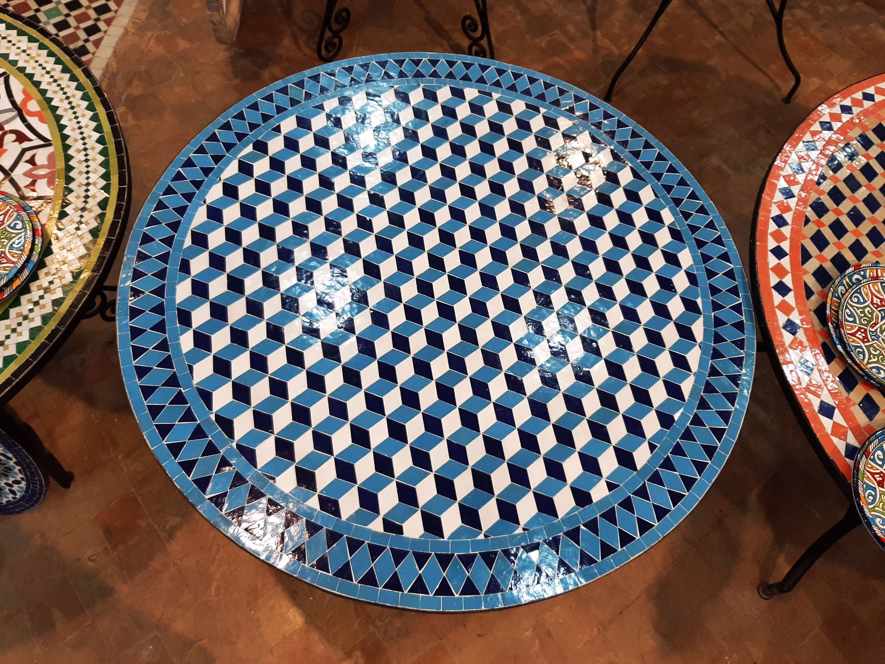 Handmade Moroccan Mosaic Table, Customizable Outdoor/Indoor Table, Round Antique Home Decor