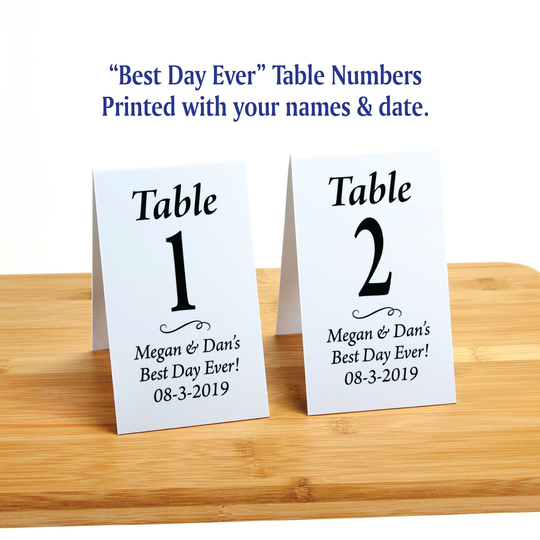 Wedding Table Numbers, Best Day Ever - Custom Printed with Name & Date, Choose, Plastic Tent Style, Free Shipping