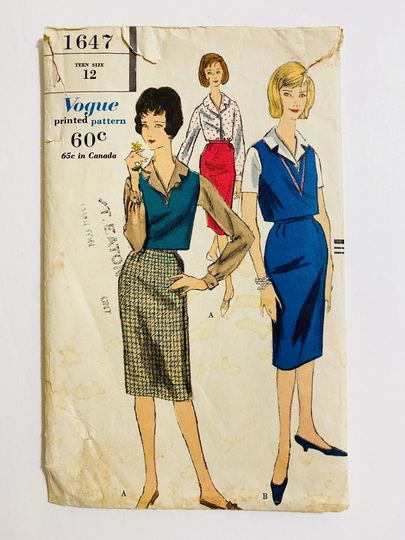Vogue 1647 Bust 32" Vintage 1960S Sewing Pattern 1960 Dress 60S Mod Pencil Skirt Top Blouse Shirt