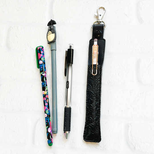Black Embossed Pen Pencil Holder Keychain For Lanyard, Stylus Holder, Pen Case, Teacher Or Nurse Lanyard Gift Idea, Planner