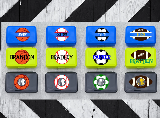 Back To School Sports Theme Personalized Pencil Box Supplies Organizer