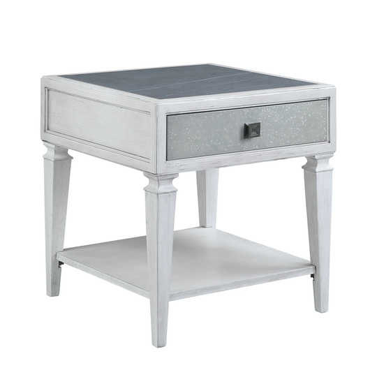1 Drawer and 1 Open Shelf End Table in Rustic Gray and Weathered White