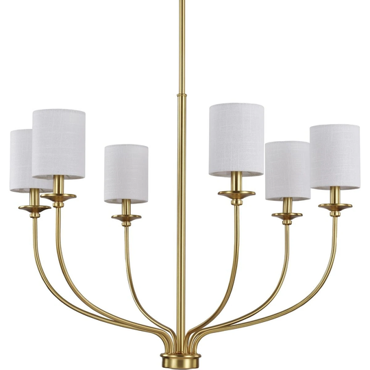 Bonita Collection 6-Light Satin Brass White Linen Fabric Shade Luxe Chandelier Light - 31.200" x 18.600" x 11.000"
