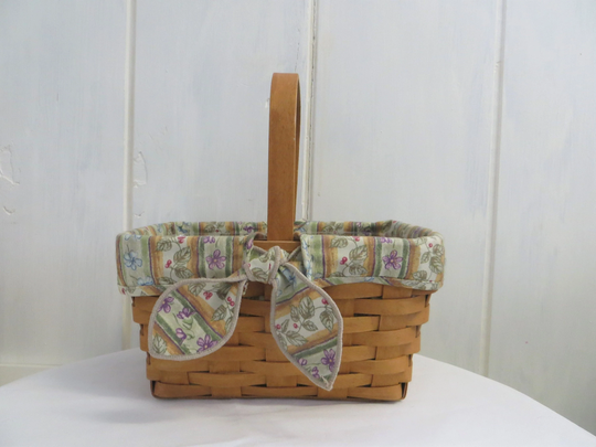 Longaberger Basket With Handle, Fabric Liner, Plastic Insert, Handwoven, Collectible, Organizer, Dresden Basket, Container