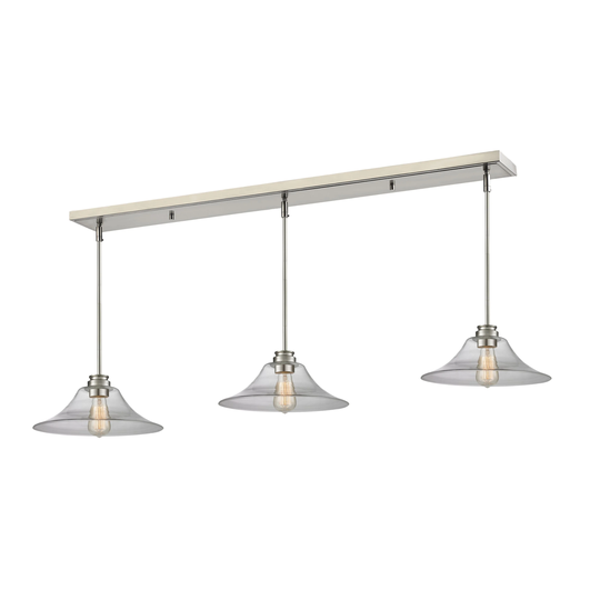 Avery Home Lighting Brushed Nickel with Clear Shade - Steel 3-light Island/Billiard Light - Brushed Nickel