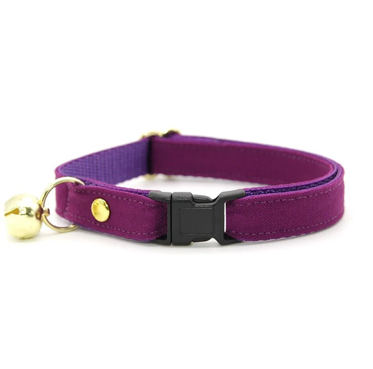 Cat Collar - "Color Collection Plum Purple" Solid Color Purple/Breakaway + Non-Breakaway Wedding Cat, Kitten, Small Dog