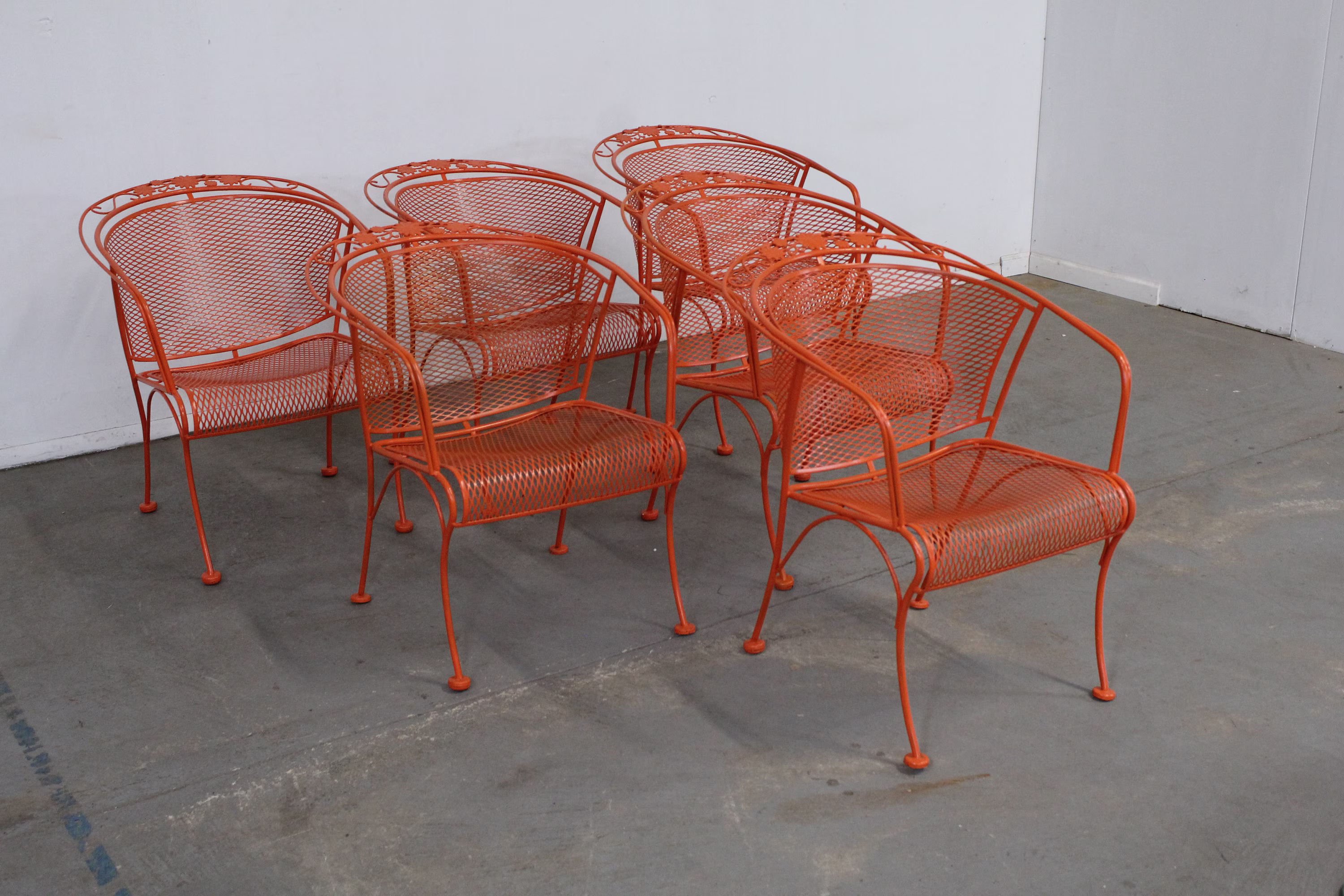 Set Of 6 Mid-Century Modern Salterini Curve Back Outdoor Arm Chairs