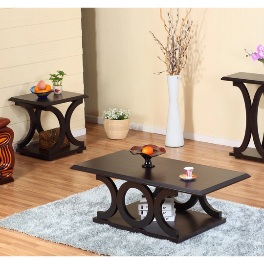 Q-Max 2 Piece Wooden Coffee & End Tables Set, Red Cocoa Brown