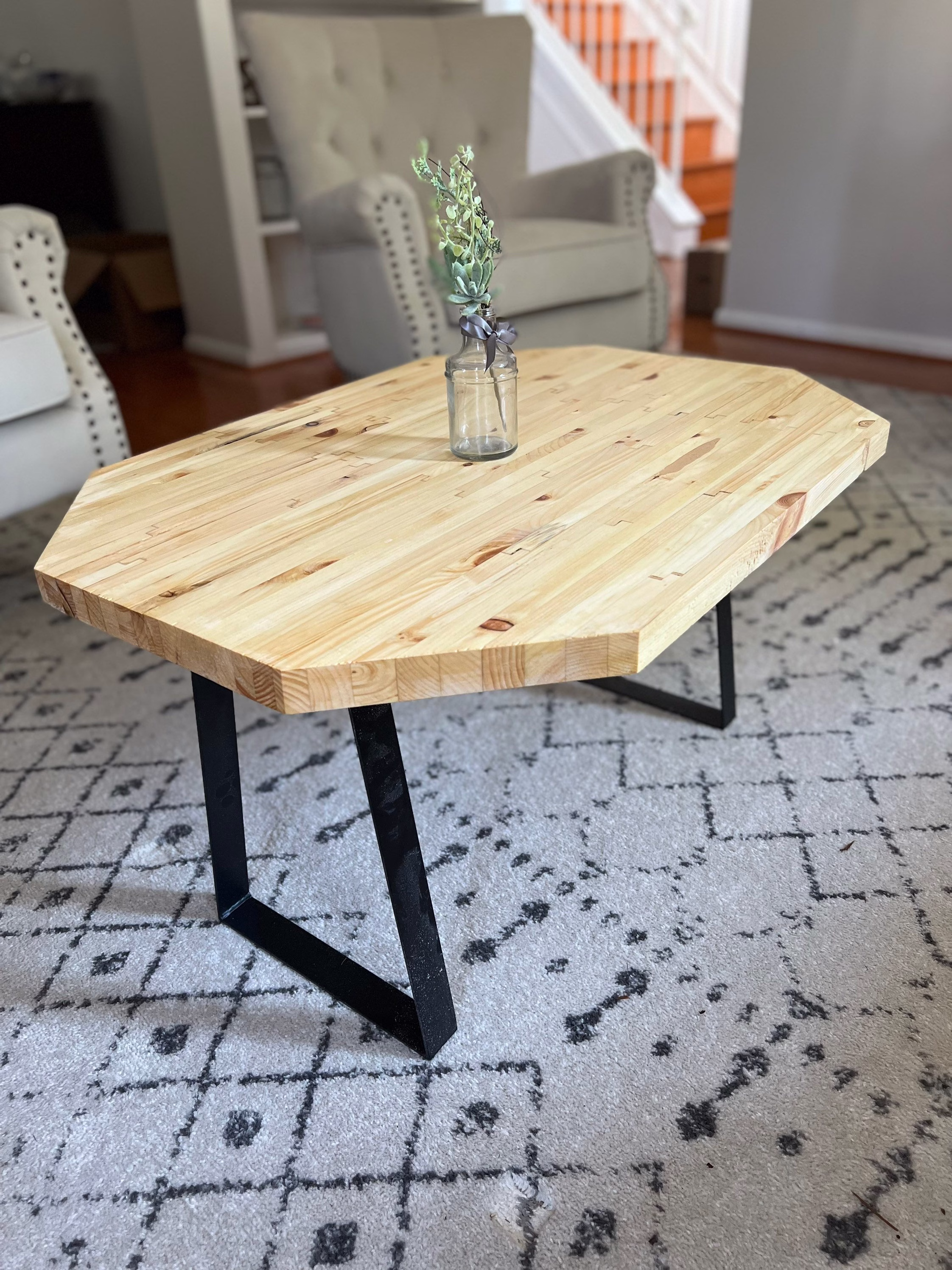 Contemporary Coffee Table - Living Room Set- Butcher Block Minimalist Geometric