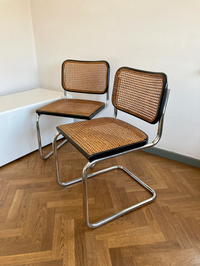 Pair Of Original 1950S Gavina Cesca Chair Designed By Marcel Breuer/Made in Italy