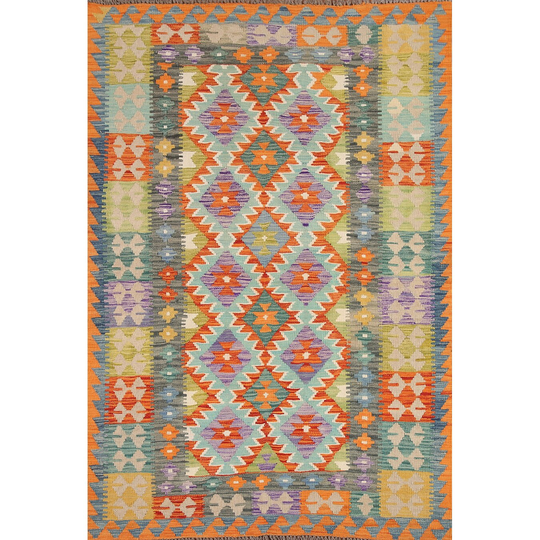 Reversible Multi-Color Kilim Oriental Area Rug Hand-woven Wool Carpet - 4'10" x 6'9"