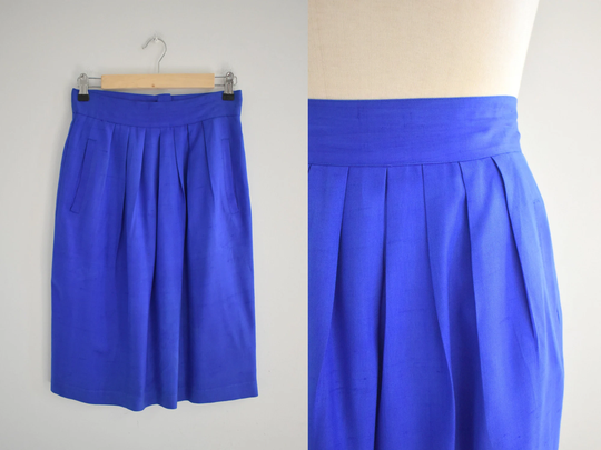 1990S Blue Silk Pencil Skirt