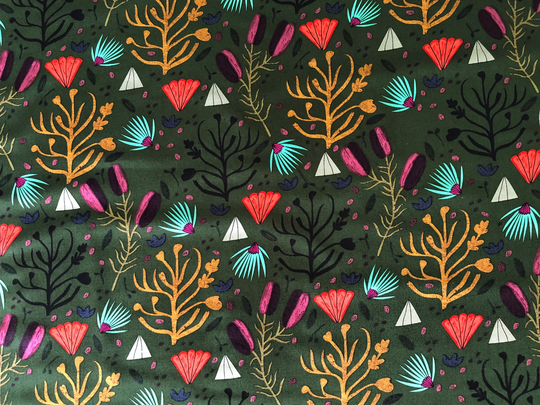 Sea Plants & Sea Shell Coral Reef Khaki Floral Quilting Cotton Fabric By 1/4 Yard 1/2 Or Fat Quarter, Under The Grass