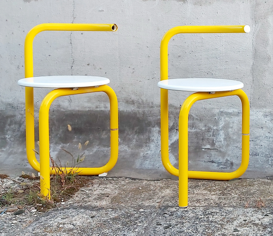 1 Of 2 Meblo Metal Folding Chairs/Space Age Pop Art Memphis Design 70's