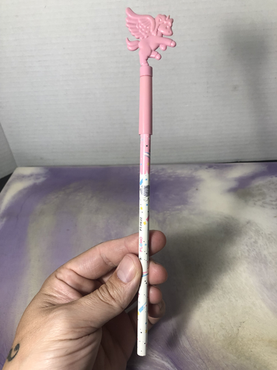 Vintage Russ Pink Unicorn Themed Pencil Collectible Hallmark Topper - Cool 90's/Nostalgia