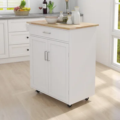 Kerish 32.87'' Kitchen Cart with Solid Wood Top and Locking Wheels