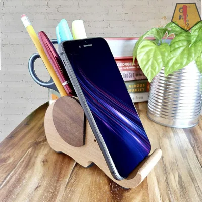 Elephant Pen Pencil Holder With Phone Stand, Cute Decor Smartphone Organizer Anti Slip For Home And Office Desk, Vintage Cup Container Cellphones, Dec