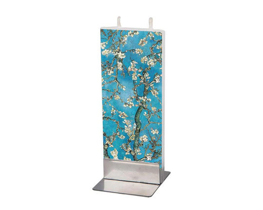 Hand Painted Flat Candle | Van Gogh Almond Blossoms Small Unique Gift Art Fine Shelf Décor