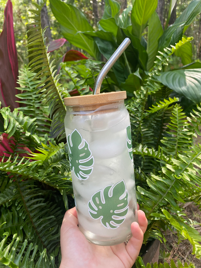 Color Changing Monstera Glass, Plant Lover Iced Coffee
