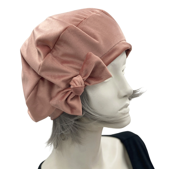 Satin Lined Berets For Women, Lightweight Velour Beret With Bow, Dusky Pink Or Choose Your Color, Handmade, Best Friend Gifts