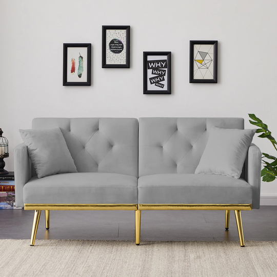 Velvet Sofa Bed Seat Convertible Futon Loveseat Sleeper Sofa with Metal Legs