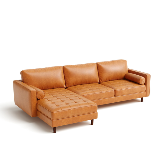Costway 105'' Air Leather L-Shaped Sectional Sofa w/ Chaise Lounge & 2 - 105'' x 64.5'' x 33.5''