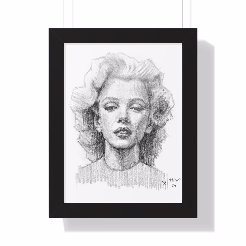Support Ukrainian Artists | Marilyn Monroe Pencil Sketching Wall Decor Framed Poster Home Drawing Indie Room