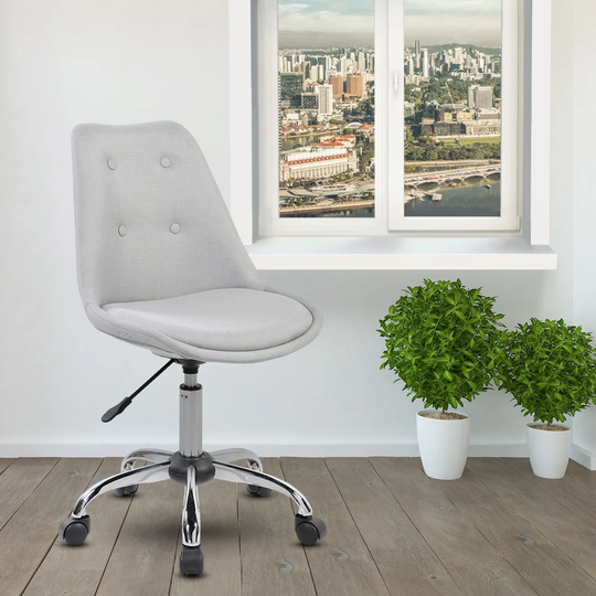 Fabric Seat Armless Task Chair Buttons Backrest Office Chairs Adjustment Height with Chrome Base & Non-marking Nylon Casters
