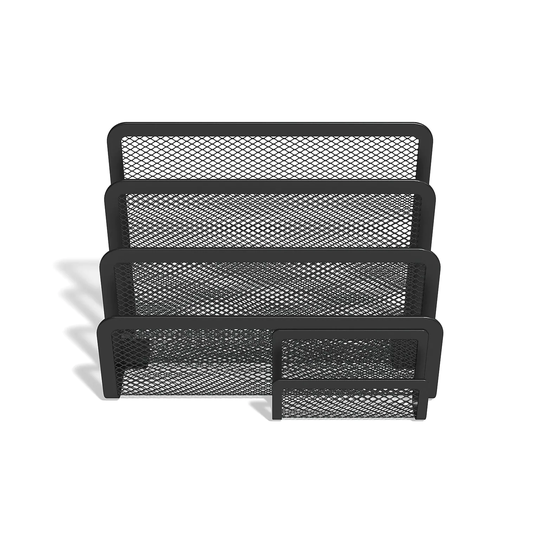 TRU RED 4-Compartment Matte Black Wire Mesh Letter Holder - 7.55" x 3.93" x 5.59"
