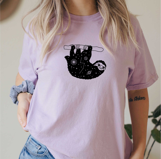 Comfort Colors Celestial Animals Shirt, Sloth Top, T-Shirt, Comfy Oversized Boho Shirt